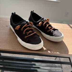 Sperry Black Canvas Flats with Brown Laces